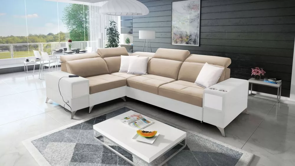 Dīvāns Deus 2 Premium Standard · Gaiši brūns + balts · 204 × 286 × 83 cm
