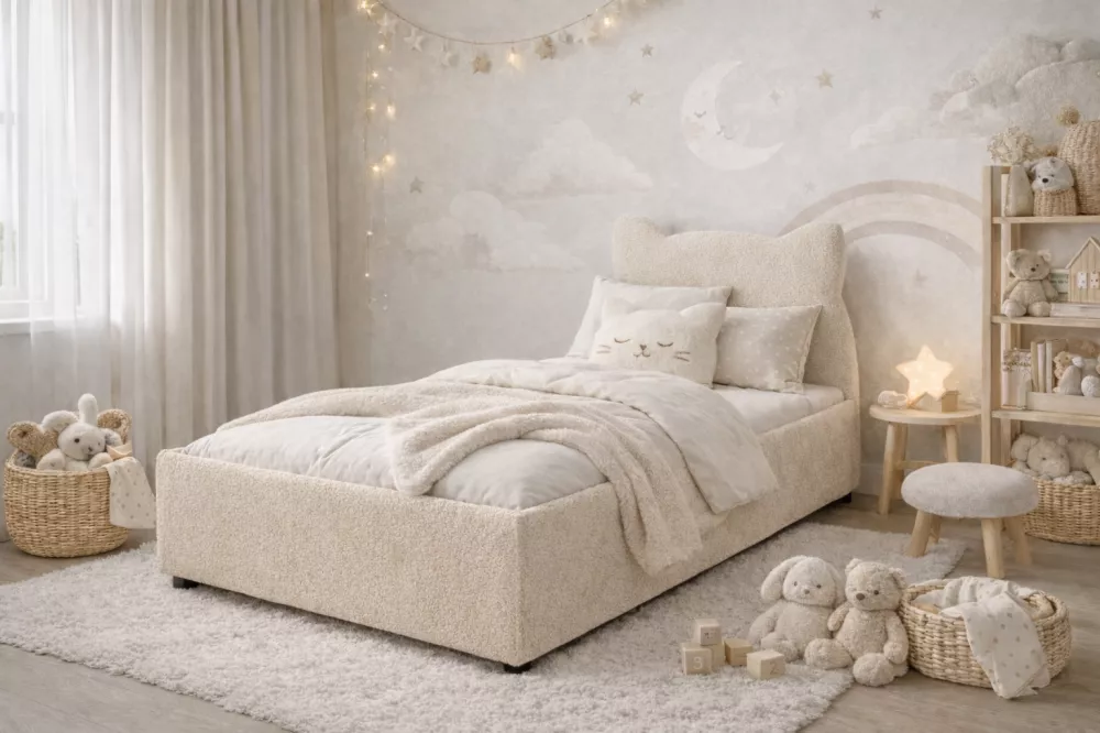 Bērnu gulta Ines 90x200 ar stelāžām Guļamvietas platums: 90 cm, Guļamvietas garums: 200 cm, · Gaiši bēšs · 93 × 208 × 86