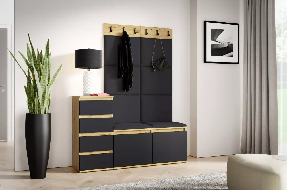 Apavu plaukts Emi 34 Trinity Korpusa krāsa: ozols artisan + melns, · 130 × 184.5 × 40 cm
