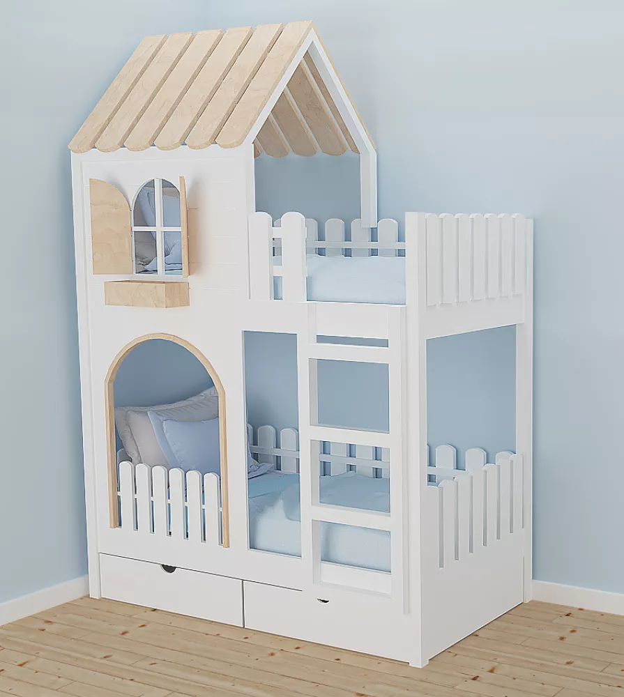 Bērnu gulta ID 115P ar stelāžām Kāpņu puse: Pa labi, Guļamvietas platums: 80 cm, Guļamvietas garums: 160 cm, · 87 × 167 