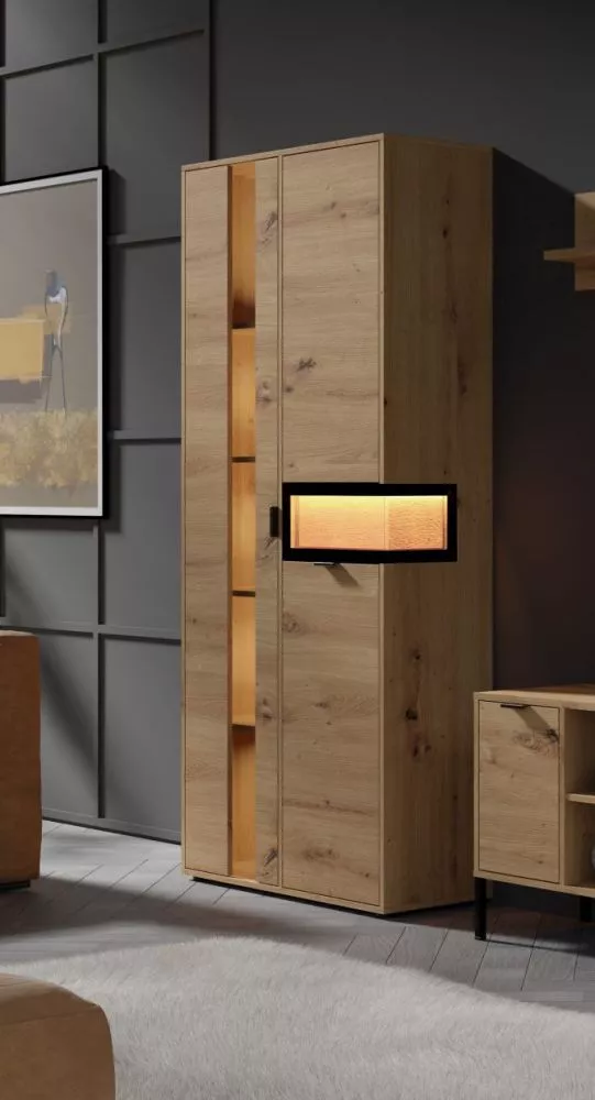 Sekcija Evolution EV2 ar LED · Ozols artisan · 89 × 37 × 197 cm