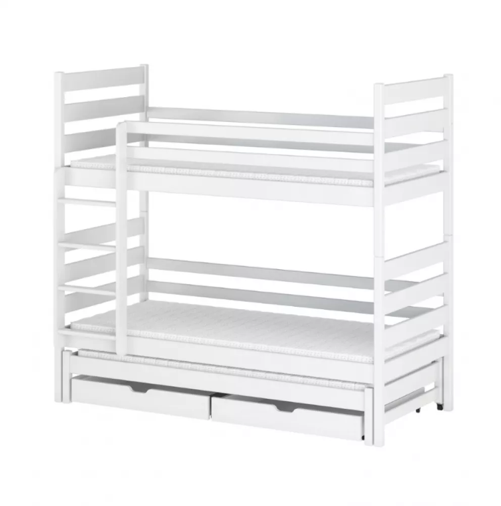 Bērnu gulta Tomi ar stelāžām Guļamvietas platums: 90 cm, Guļamvietas garums: 190 cm, · Balts · 97 × 198 × 171 cm