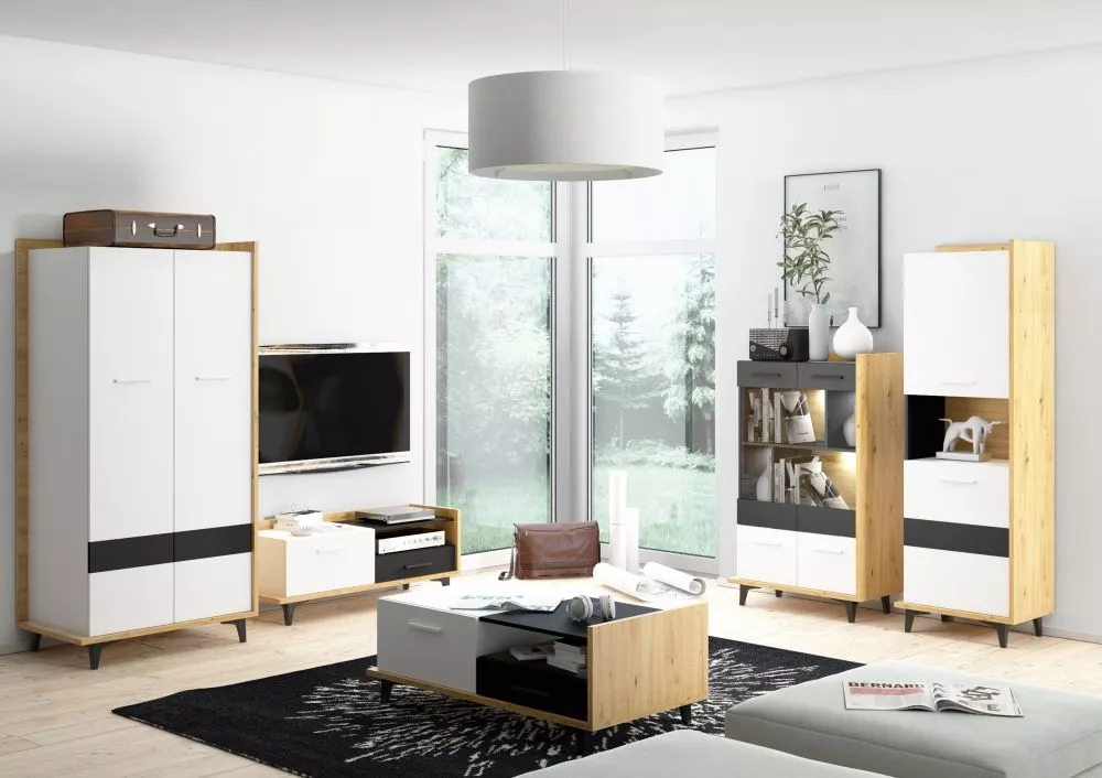 Sekcija Box Z5 Korpusa krāsa: ozols artisan, Elementu krāsa: melns + balts,