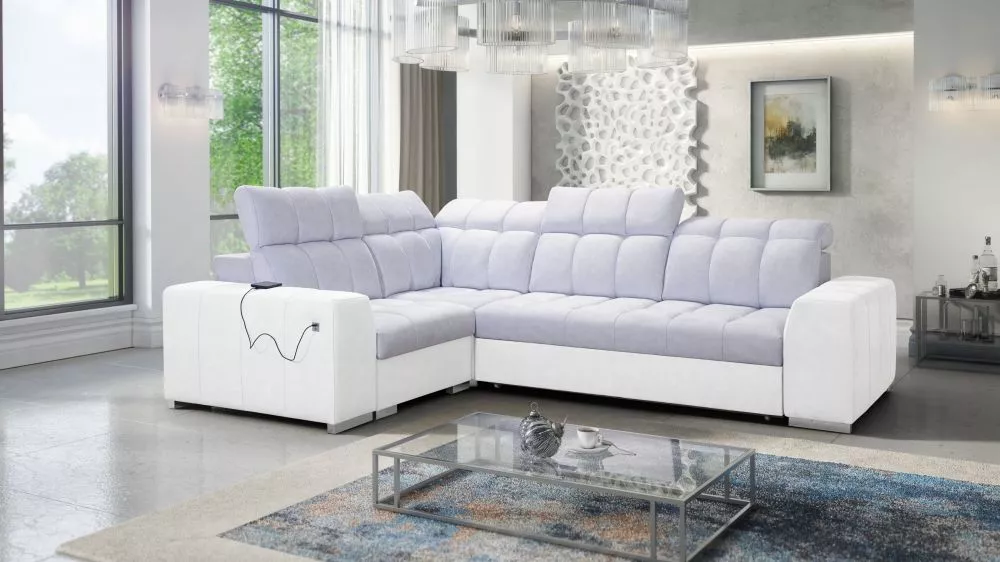 Dīvāns Pagano 2 Premium Standard · Gaiši pelēks + balts · 209 × 285 × 83 cm