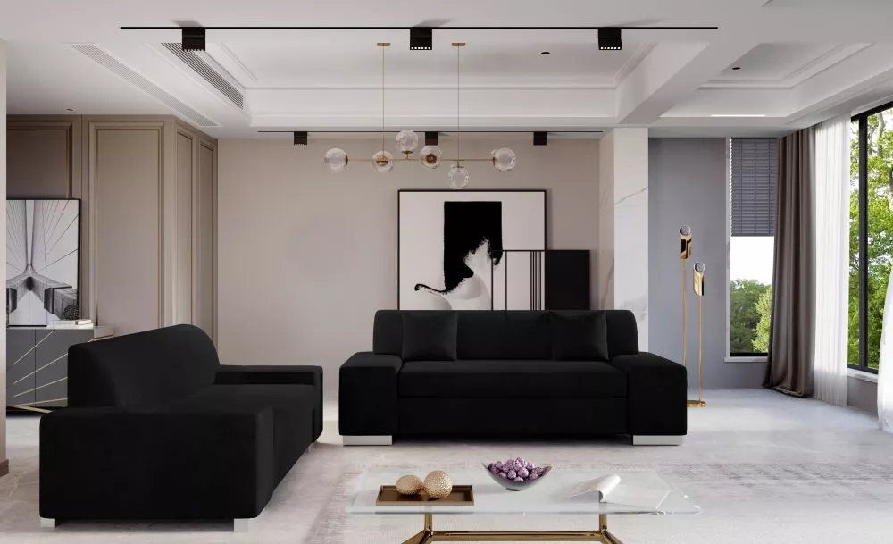 Komplekts Porto 3S+2S Lux standard · Melns · 90 × 210 × 98 cm