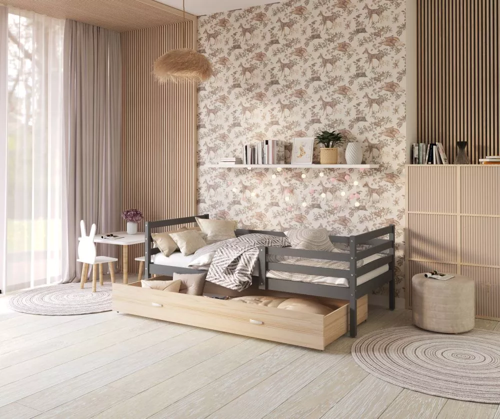 Bērnu gulta Jacek P MDF 90x200 ar stelāžu Guļamvietas platums: 90 cm, Guļamvietas garums: 200 cm, · 96 × 208 × 74 cm