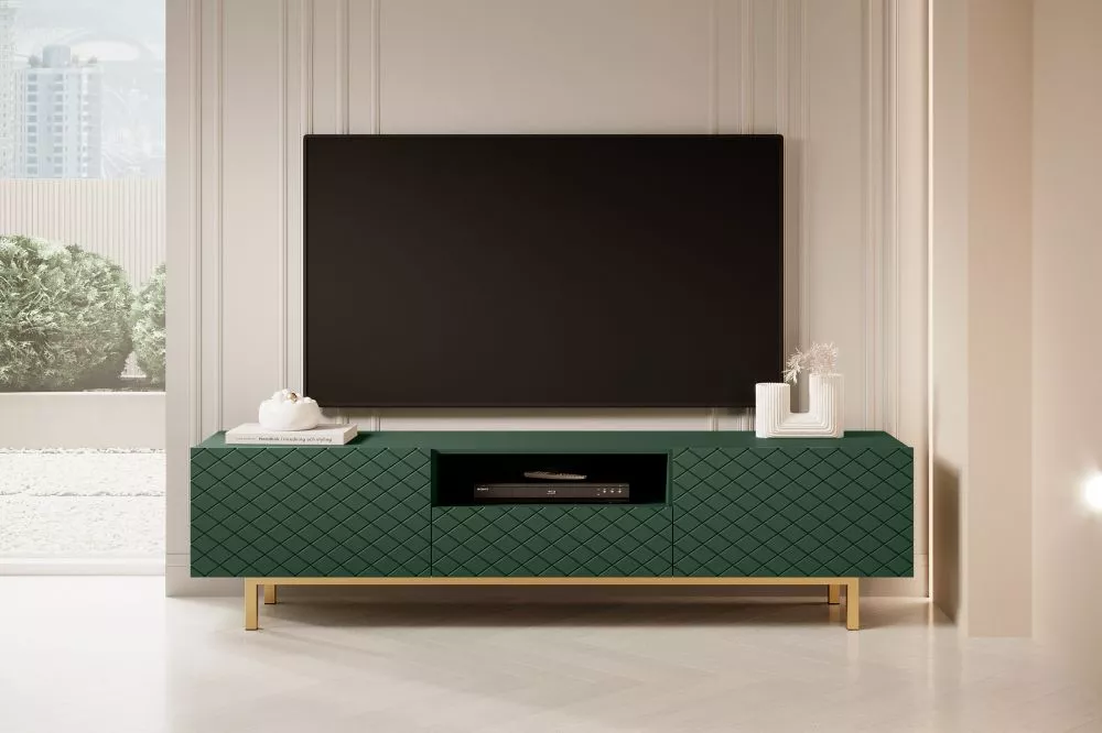 TV tumba Scalia 2 RTV 190 2K1SZ Gold · Tumši zaļš · 190 × 42 × 49 cm