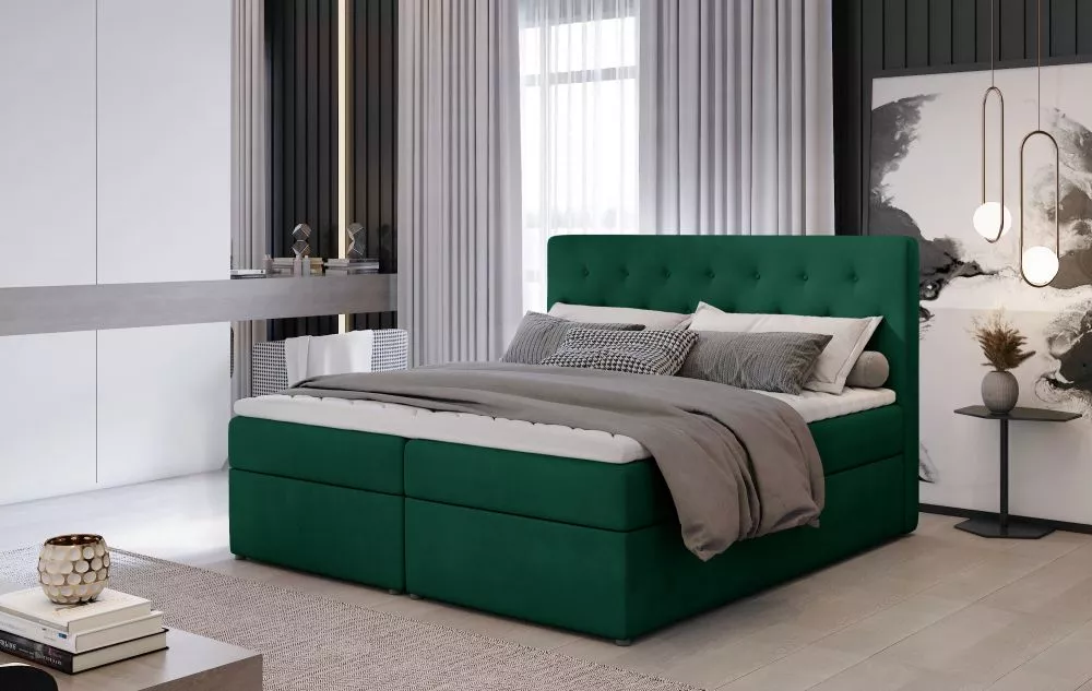 Gulta Loree Boxspring standard Guļamvietas platums: 160 cm, Guļamvietas garums: 200 cm, · Zaļš · 160 × 215 × 115 cm
