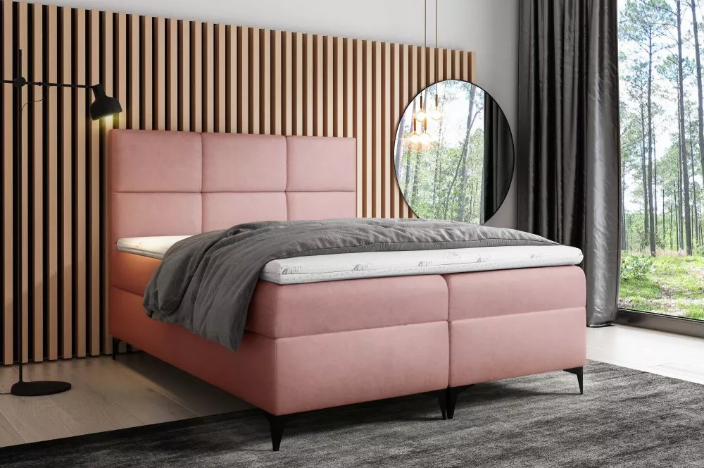 Gulta Fava Boxspring Premium Standard Guļamvietas platums: 200 cm, Guļamvietas garums: 200 cm, · Rozā · 204 × 208 × 115 