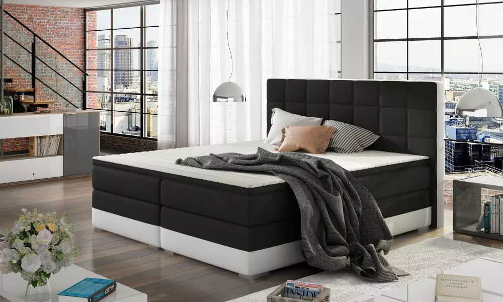 Gulta Damaso Boxspring standard Guļamvietas platums: 140 cm, Guļamvietas garums: 200 cm, · Melns + balts · 155 × 205 × 1