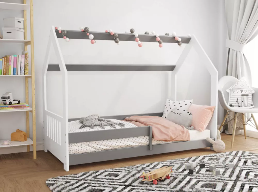 Bērnu gulta Domek D5-E ar stelāžu Guļamvietas platums: 80 cm, Guļamvietas garums: 160 cm, · 87 × 164 × 124 cm