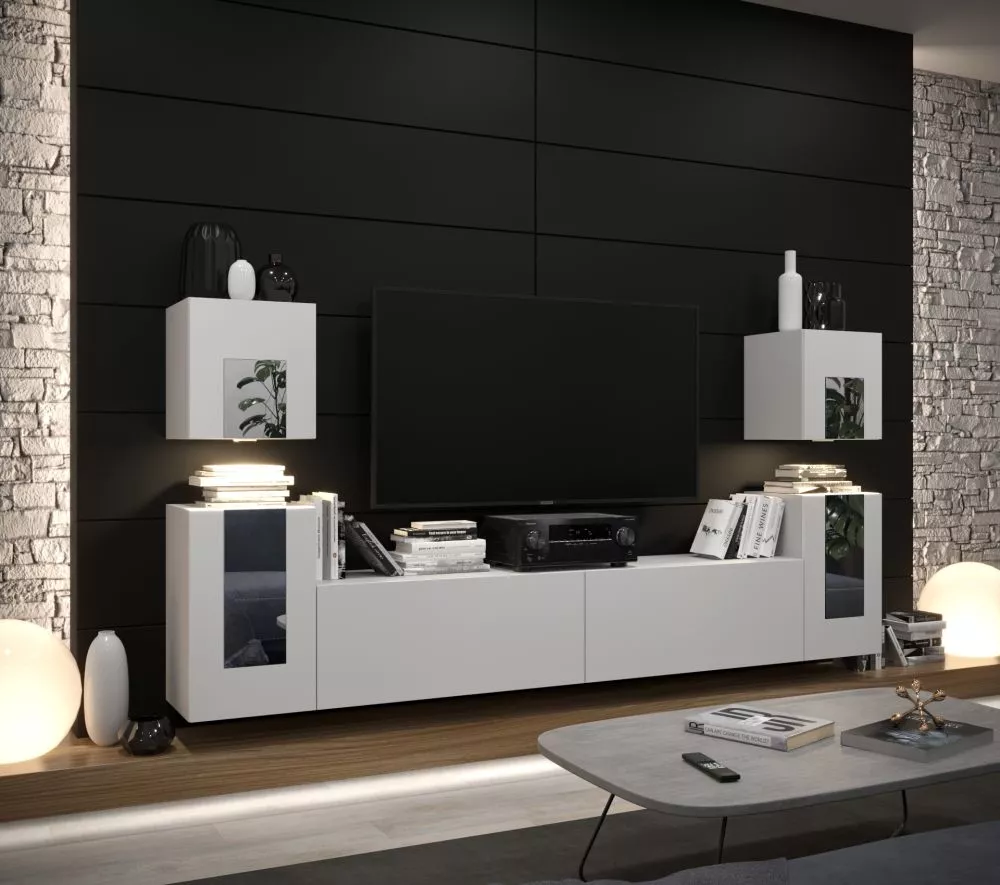 Sekcija New Concept C82 ar LED · Balts · 256 × 35 × 120 cm