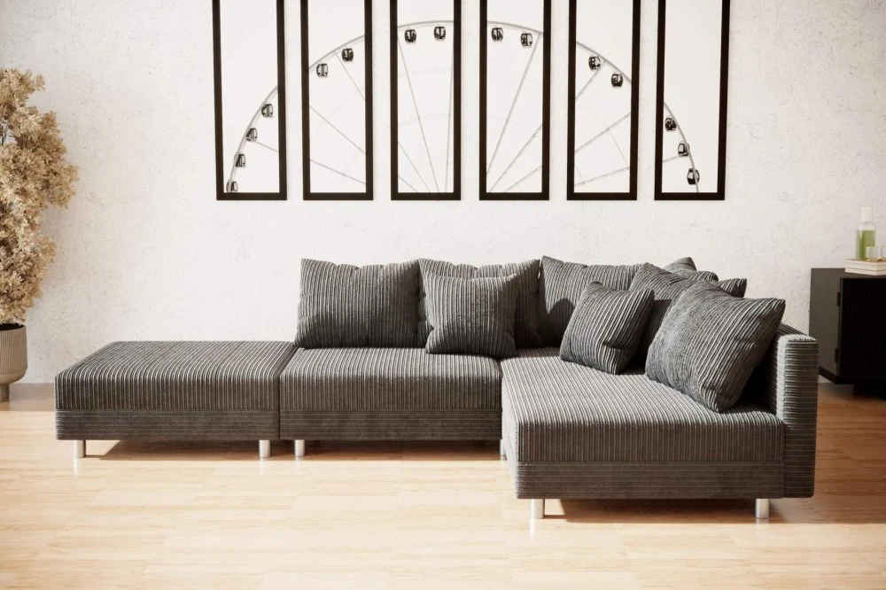 Dīvāns Claudia L Standard ar pufu · Tumši pelēks · 194 × 204 × 75 cm
