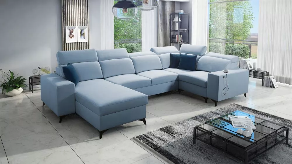 Dīvāns Bartone 4 Mix Standard · Gaiši zils · 203 × 361 × 83 cm