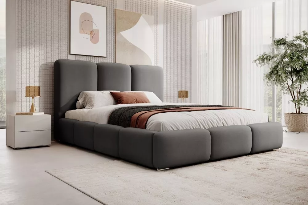 Gulta Empoli Standard ar stelāžām Guļamvietas platums: 160 cm, Guļamvietas garums: 200 cm, stelāžas tips: koka, · Pelēks