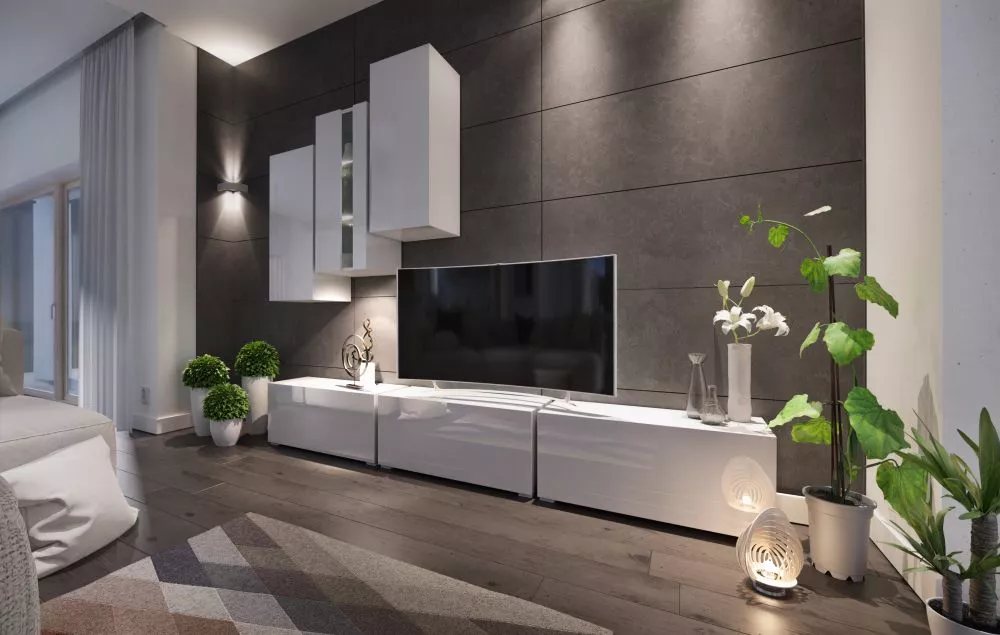 Sekcija Box 5 ar LED · Balts · 285 × 38 × 234 cm