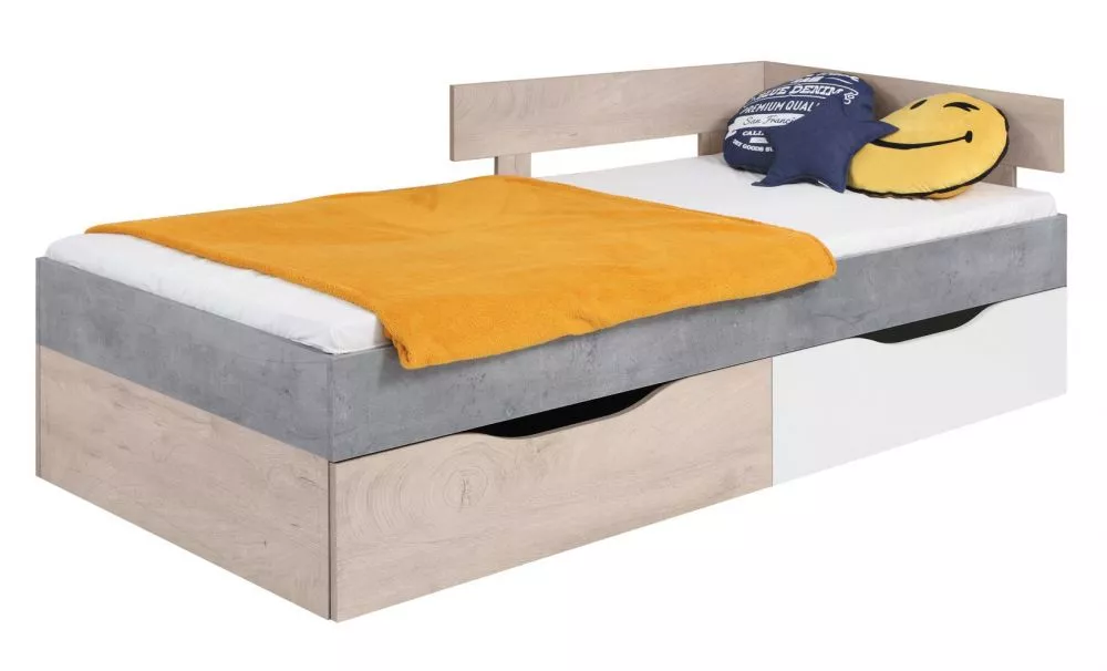 Gulta Sigma SI15 (90x200) ar stelāžu Guļamvietas platums: 90 cm, Guļamvietas garums: 200 cm, · Betons + balts + ozols · 