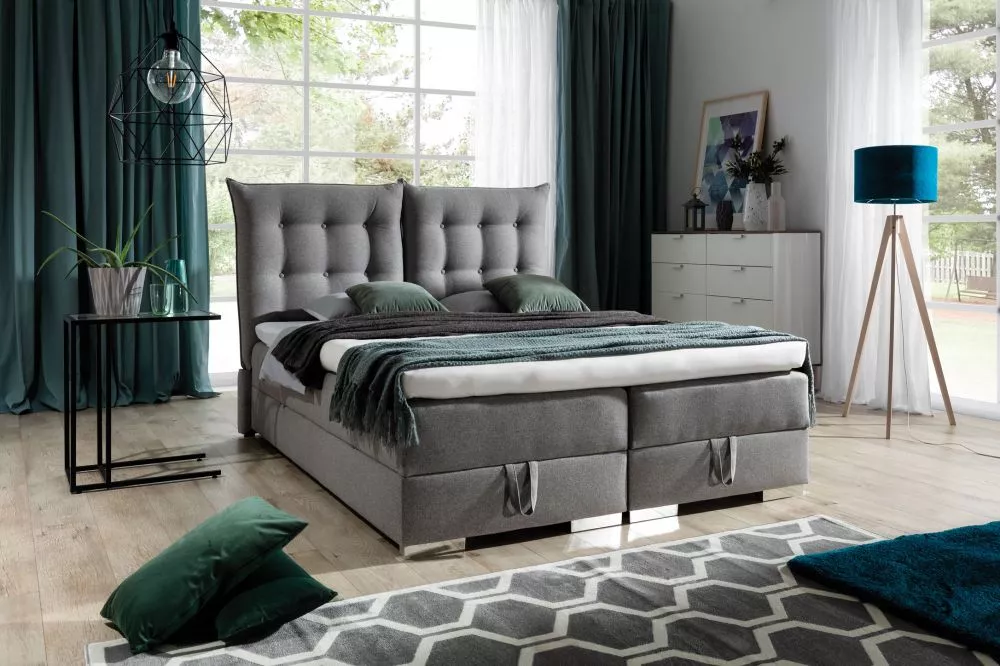Gulta Kacper 6 Boxspring Standard Guļamvietas platums: 200 cm, Guļamvietas garums: 200 cm, · Pelēks · 220 × 216 × 128 cm
