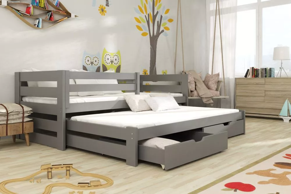 Bērnu gulta Kubus ar stelāžām Guļamvietas platums: 80 cm, Guļamvietas garums: 160 cm, · Grafīts · 87 × 168 × 75.5 cm