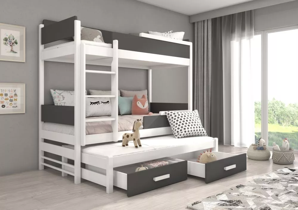 Bērnu gulta Queen White ar stelāžam Guļamvietas platums: 90 cm, Guļamvietas garums: 200 cm, · 97 × 210 × 183 cm
