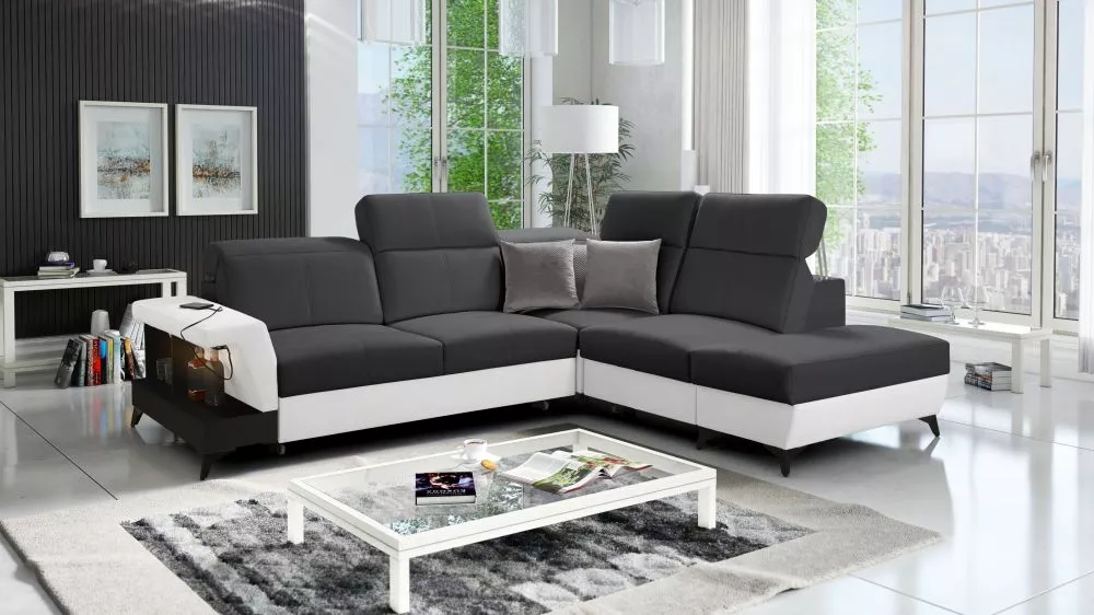 Dīvāns Belutti 7 Satin Black Standard ar LED · Grafīts + balts · 236 × 288 × 84 cm
