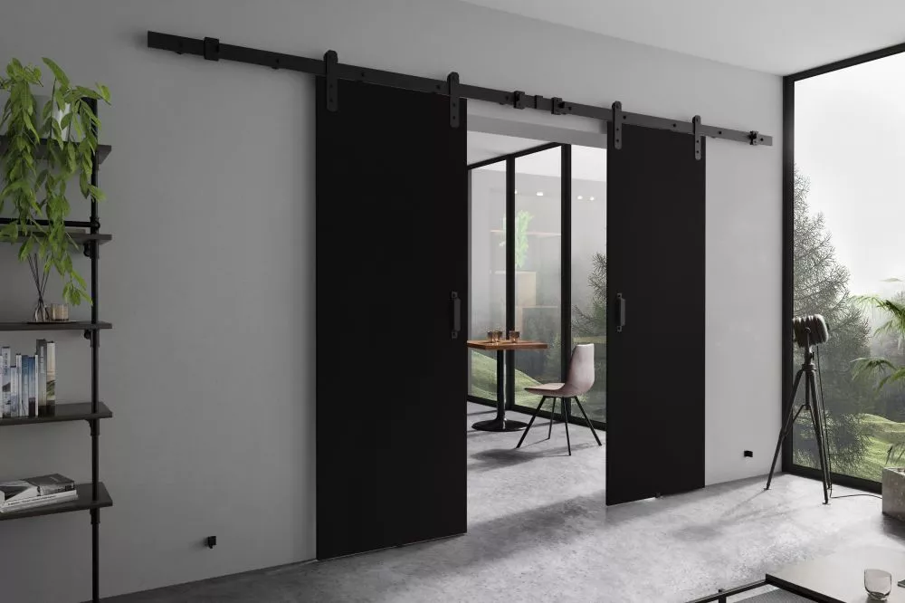 Bīdāmās durvis Retro Duo · Melns · 172 × 205 cm