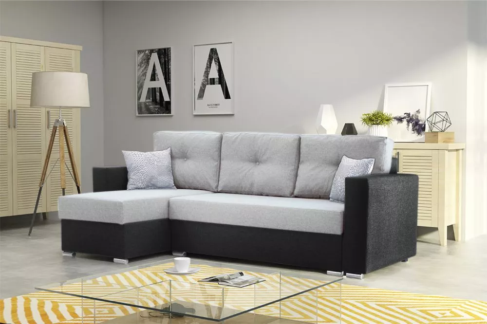 Dīvāns Corner 102 Multi standard · Gaiši pelēks + melns · 140 × 230 × 90 cm