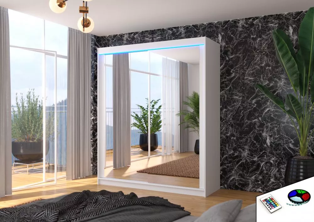 Skapis Morgan ar LED · Balts · 180 × 58 × 215 cm
