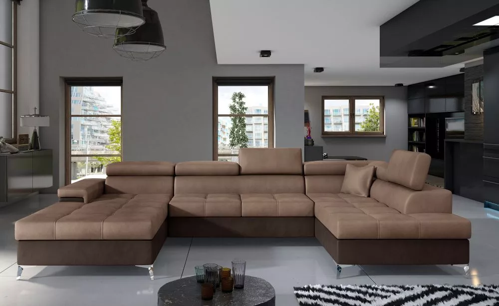 Dīvāns Eduardo Premium Standard · Gaiši brūns + tumši brūns · 202 × 345 × 70 cm