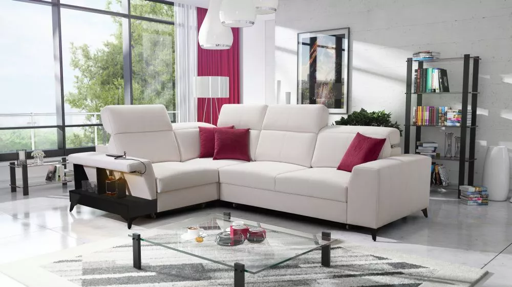 Dīvāns Belutti 2 Satin Black Standard ar LED · Krēma · 212 × 288 × 84 cm