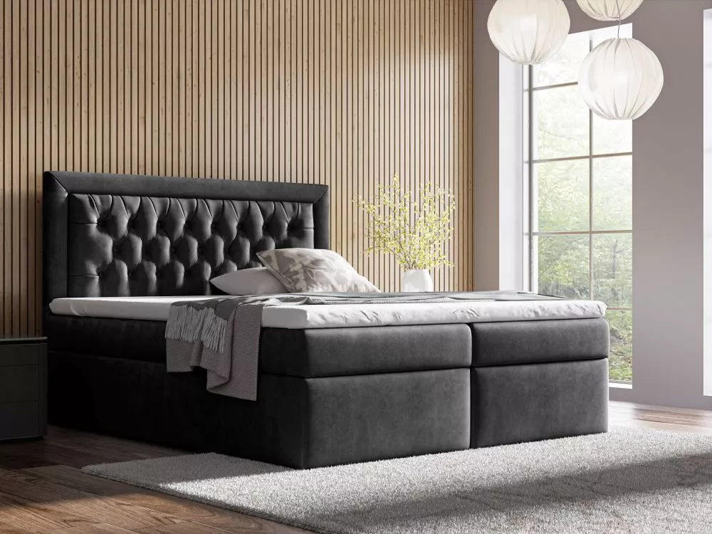 Gulta Boxspring 68 standard Guļamvietas platums: 200 cm, Guļamvietas garums: 200 cm, · Melns · 201 × 210 × 118 cm