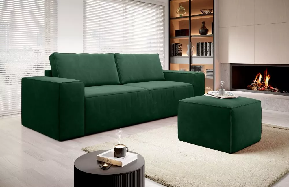 Dīvāns Silla 3S Standard ar pufu · Zaļš · 104 × 260 × 96 cm