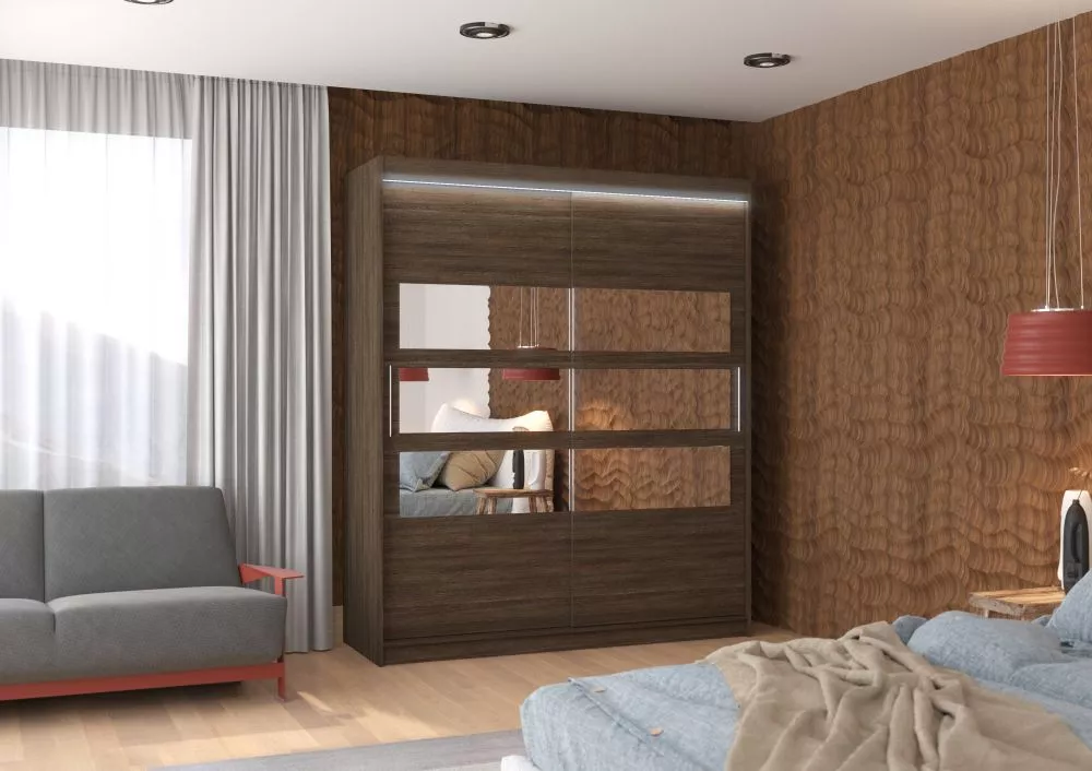 Skapis Toledo ar LED · Šokolādes · 180 × 58 × 215 cm