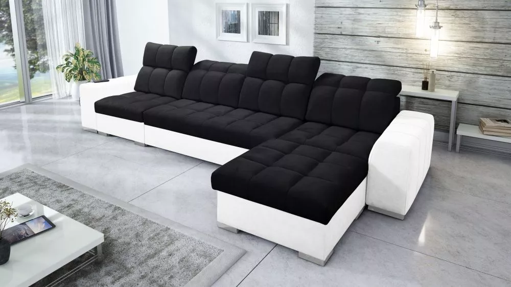 Dīvāns Pagano 12 Premium Standard · Melns + balts · 179 × 366 × 83 cm