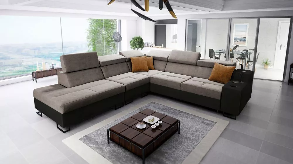 Dīvāns Alicante 9 Whisper Eco Standard · Brūns + melns · 287 × 300 × 81 cm