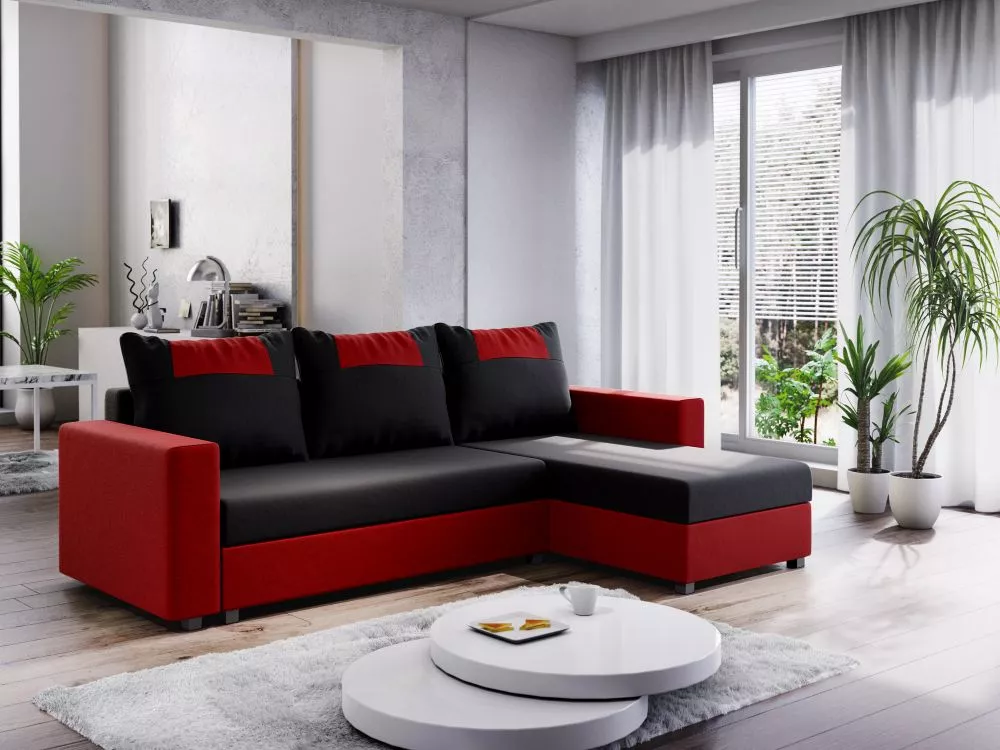 Dīvāns Star Bis standard · Melns + sarkans · 146 × 230 × 83 cm