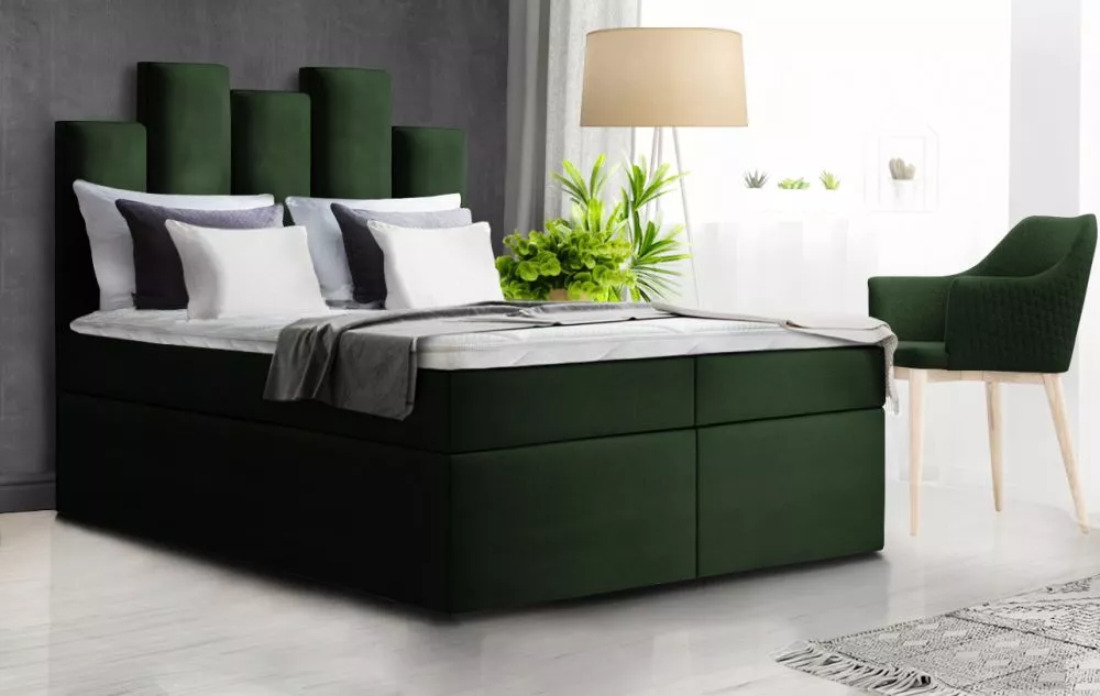 Gulta Zeus Boxspring Standard Guļamvietas platums: 160 cm, Guļamvietas garums: 200 cm, · Tumši zaļš · 160 × 213 × 133 cm