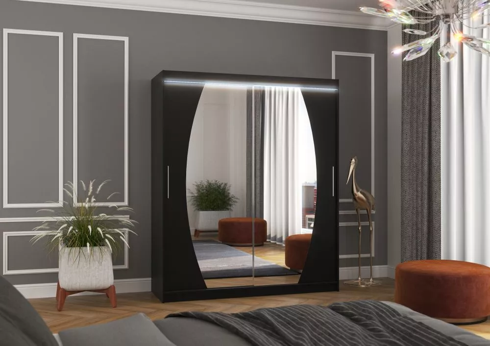 Skapis Baltimore ar LED · Melns · 180 × 58 × 215 cm