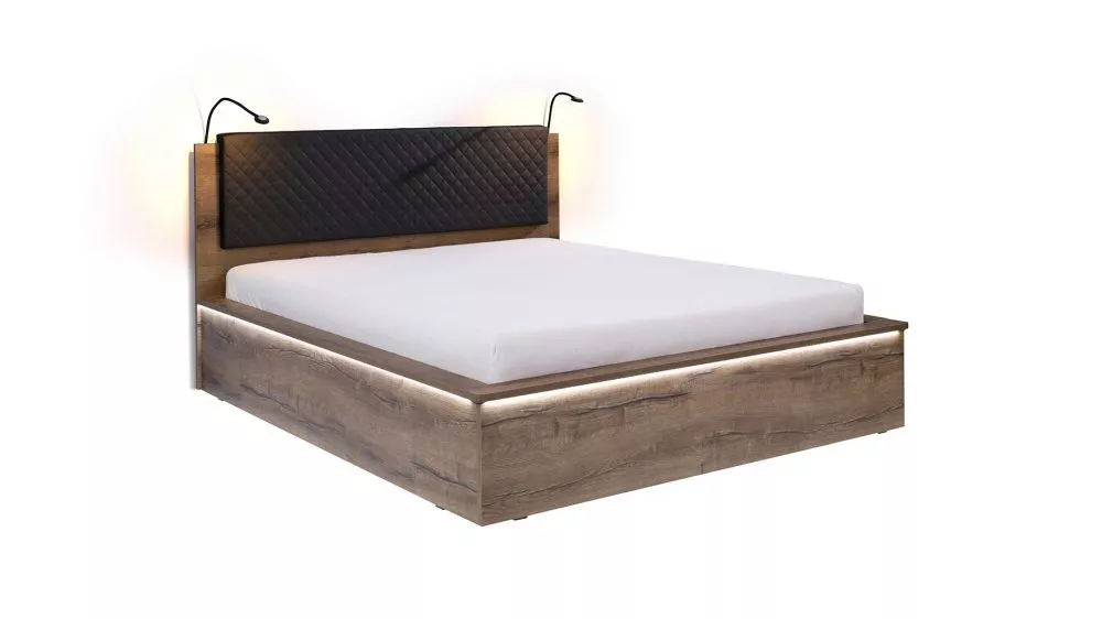 Gulta Denver Comfort LED ar stelāžu Guļamvietas platums: 160 cm, Korpusa krāsa: tumšais ozols, Guļamvietas garums: 200 c