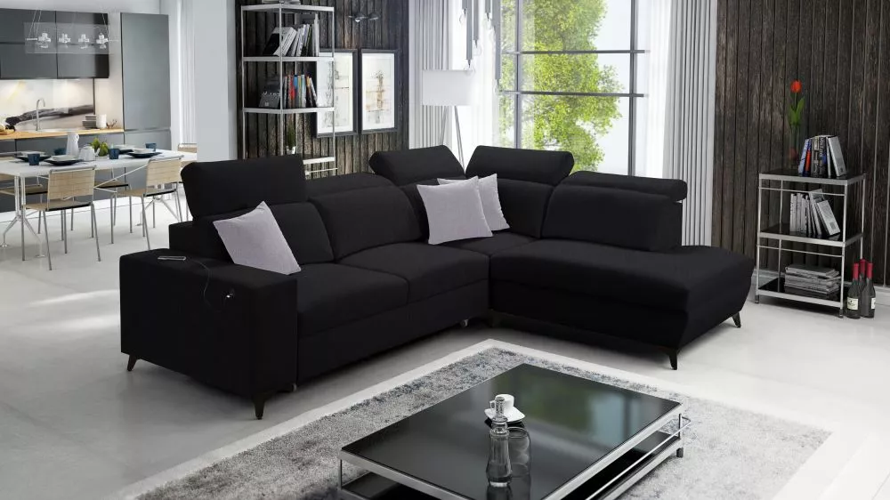 Dīvāns Bartone 7 Mix Standard · Melns · 224 × 283 × 83 cm