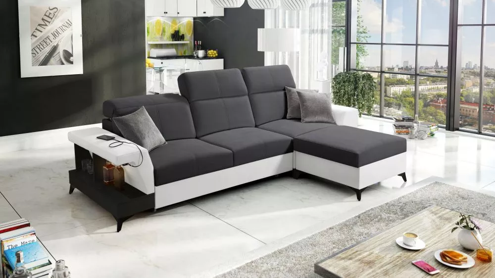 Dīvāns Belutti 1 Satin Black Standard ar LED · Grafīts + balts · 180 × 292 × 84 cm