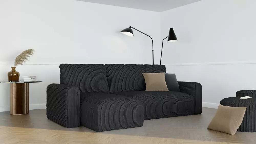 Dīvāns Jobo L Standard · Melna · 145 × 244 × 83 cm