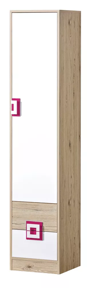 Grāmatu skapis Nico 05 Korpusa krāsa: ozols + balts, Elementu krāsa: rozā, · 40 × 40 × 190 cm