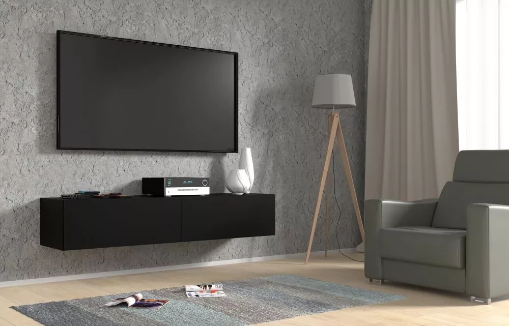 TV tumba Bingo RTV · Melns · 160 × 40 × 30 cm