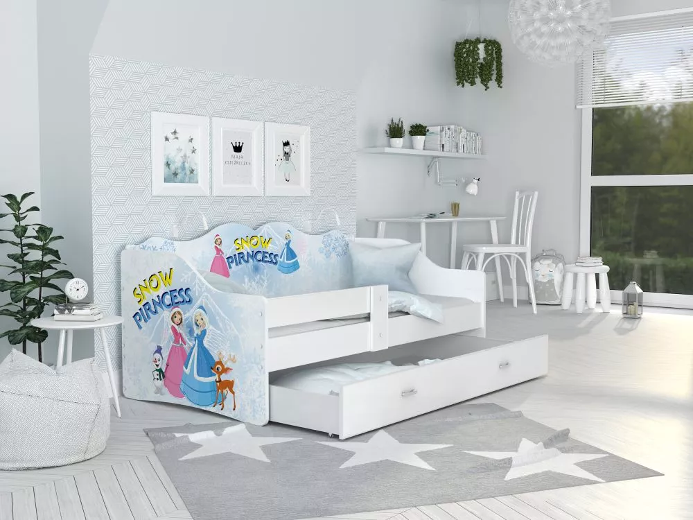 Bērnu gulta Neli Snow Princess ar stelāžu Guļamvietas platums: 80 cm, Guļamvietas garums: 180 cm, · Balts · 85 × 183 × 6