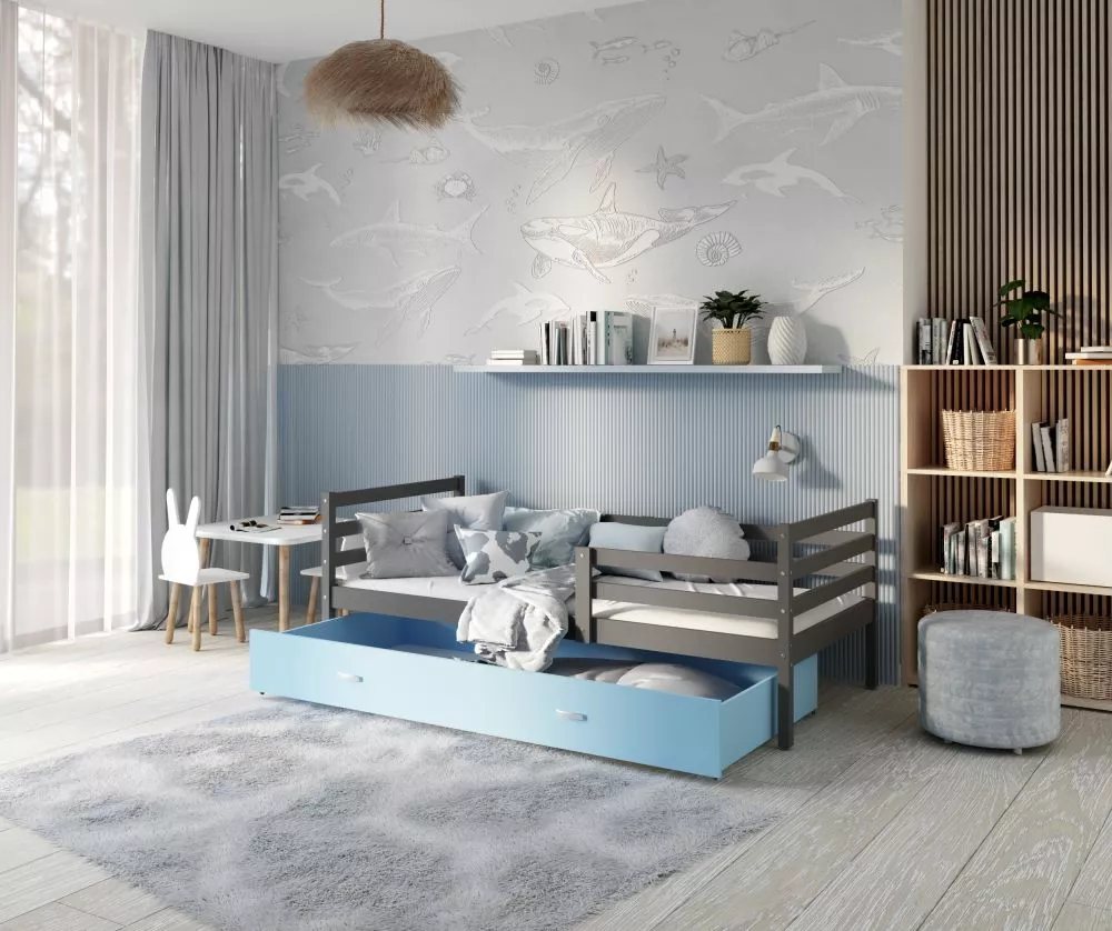 Bērnu gulta Jacek P MDF 80x160 ar stelāžu Guļamvietas platums: 80 cm, Guļamvietas garums: 160 cm, · 86 × 168 × 74 cm