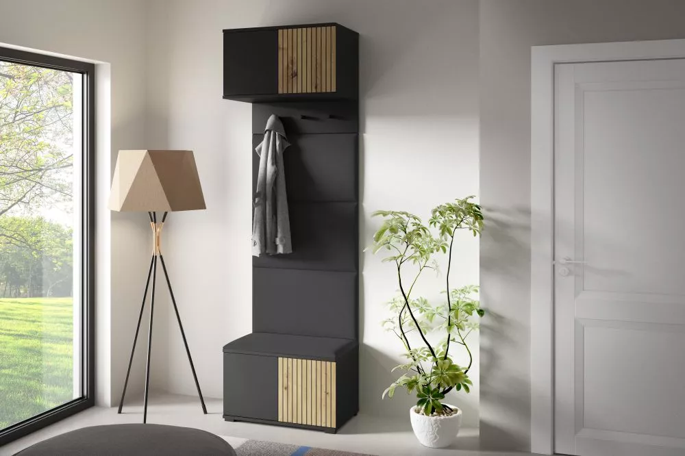 Apavu plaukts Ross 5 Trinity Korpusa krāsa: melns + ozols artisan, · 70 × 225 × 40 cm