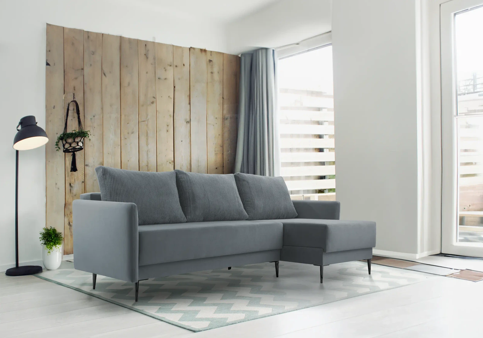 Dīvāns Pedro Corner Standard · Tumši pelēks · 145 × 230 × 94 cm
