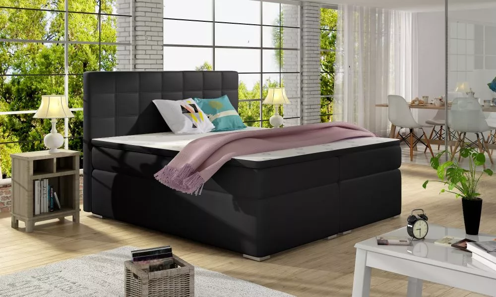 Gulta Alice Boxspring standard Guļamvietas platums: 180 cm, Guļamvietas garums: 200 cm, · Melns · 183 × 205 × 126 cm