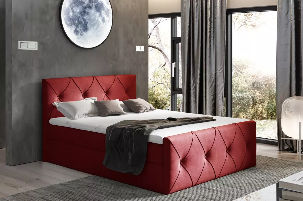 Gulta Crystal Lux Boxspring Premium Standard Guļamvietas platums: 200 cm, Guļamvietas garums: 200 cm, · Tumši sarkans · 